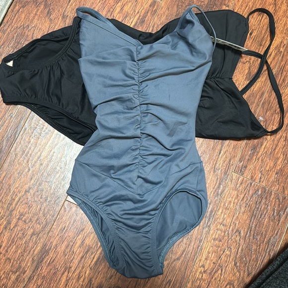 Body Wrappers Premiere #P522 shirred camisole leotard (Dark Grey) - Picture 1 of 12